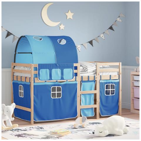Letto a Soppalco con Tunnel Bambini Blu 90x190cm Massello Pino - Foto 2