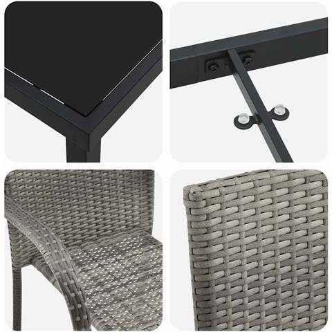 Set da Pranzo per Giardino 3 pcs Grigio Poly Rattan - Foto 9