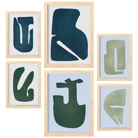 Set Di 6 Stampe Ottima Abilità Nella Forma Astratta, Dipinti Decorativi Estetici Per Il Tuo Soggiorno Di Casa A3 & A4 Telaio In Legno Chiaro - Foto 1