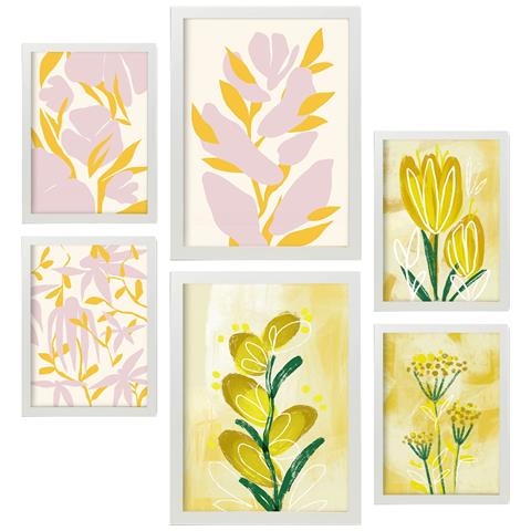 Set Di 6 Stampe Dipinti Decorativi Astratti Estetici Con Bouquet Di Fiori Riposanti Per Il Tuo Soggiorno, Camera Da Letto E Casa A3 & A4 Cornice Bianca - Foto 1