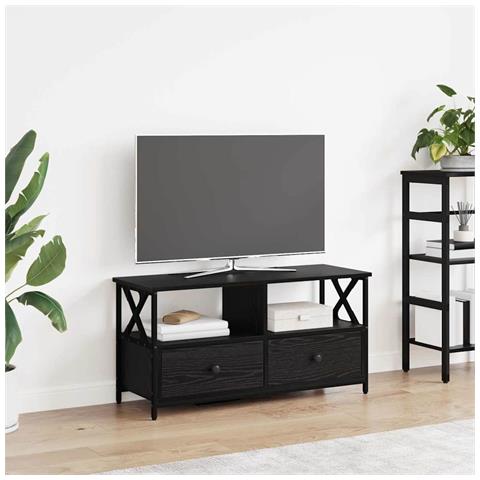 Mobile TV con cassetto Rovere Nero 90 x 33 x 45 cm - Foto 2