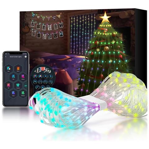 Luce Per Tende Led Intelligente, Luci In Filo Di Pelle Colorate Rgb Controllate A Punti-usb 160x160x1cm - Foto 1