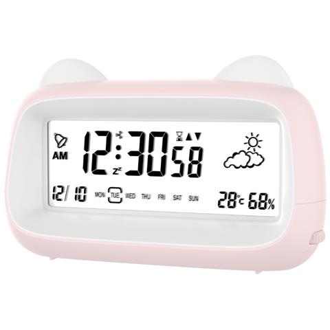 Sveglia Gatto Ricaricabile Con Luce Notturna E Display Temperatura /umidità Pink - Foto 1
