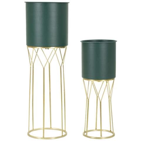 Set 2 Porta Vasi In Ferro Verde E Oro Grent Stand - Foto 1