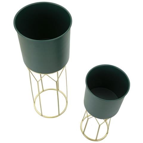 Set 2 Porta Vasi In Ferro Verde E Oro Grent Stand - Foto 2