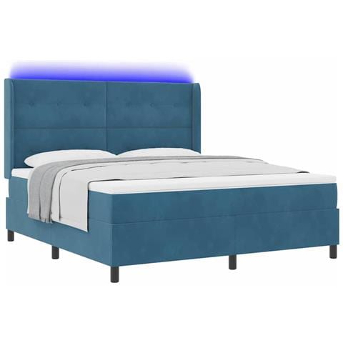 Letto a molle con materasso con led Blu 180 x 200 cm Velluto - Foto 1
