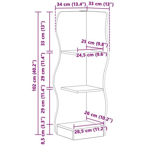 Mensola angolare con lo scaffale Bianco Lucido 34 x 33 x 102 cm - Foto 7