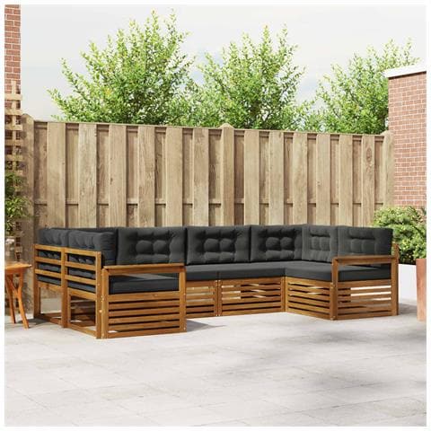 Set di divani da esterno con cuscino 6 pcs Naturale e Antracite - Foto 2