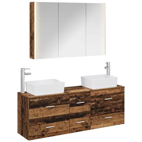 Set di mobili per il bagno 4 pcs Legno antico - Foto 1