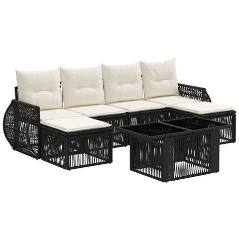 Set Divano da Giardino 7 pz Nero e Bianco Crema polyrattan - Foto 1