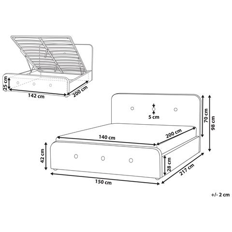 Letto Matrimoniale In Tessuto Beige Con Contenitore 140 X 200 Cm Rennes - Foto 32