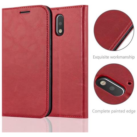 Custodia Compatibile Con Motorola Moto G4 / G4 Plus In Rosso Mela - Coperchio Protettiva Con Chiusura Magnetica, Funzione Stand E Tasca Per Le Carte - Foto 2