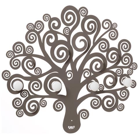 Appendiabiti Da Parete Albero Della Vita 40x177 Cm, In Ferro Con Pomelli In Legno, Design Decorativo Italiano Colore Fango - Foto 3