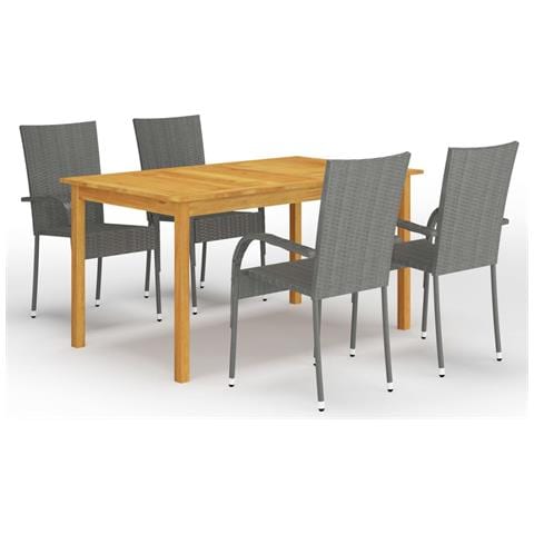 Set Mobili Da Pranzo Per Giardino 5 Pz Grigio - Foto 1