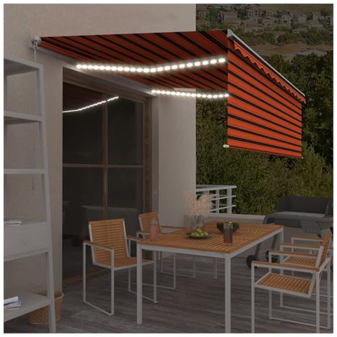 Tenda Sole Retrattile Manuale con LED 4,5x3m Arancione Marrone - Foto 2