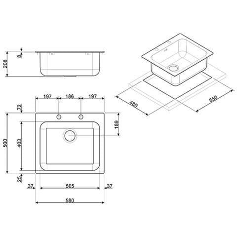 Lavello da Incasso VS50P3 1 Vasca Dimensioni 58 x 50 cm Colore Inox Serie Alba - Foto 4
