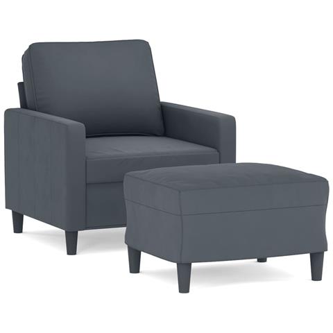 Poltrona Con Poggiapiedi Grigio Scuro 60 Cm In Velluto - Foto 2