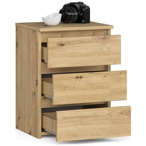 Comodino CL3, 3 cassetti, 40x35x57 cm, Colore Quercia Artisan - Foto 2