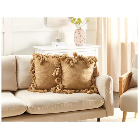 Set Di 2 Cuscini Olearia Cotone 45 X 45 Cm Beige Sabbia Tinta Unita - Foto 1