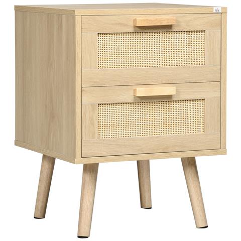Comodino Per Camera Da Letto Con 2 Cassetti In Stile Boho, 40x40x56cm, Colore Legno Naturale - Foto 1