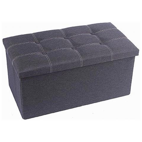 Pouff Puff Pouf Contenitore Imbottito Portaoggetti Seduta Grigio 76x38x35cm 79426 - Foto 1