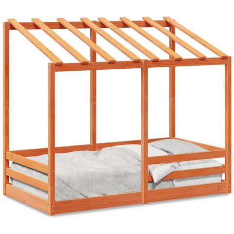 Letto Bambini Con Tetto Marrone Cera 70x140 Cm Massello Pino - Foto 2