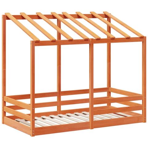 Letto Bambini Con Tetto Marrone Cera 70x140 Cm Massello Pino - Foto 3