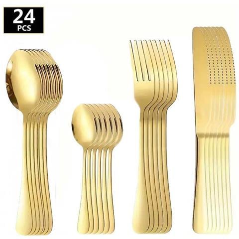 Servizio 24 Posate Oro Lucido per Natale Decorazioni da Tavola Cucina Natalizie - Foto 1
