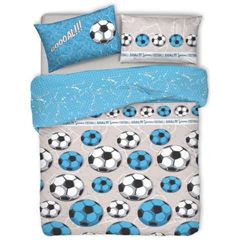 Copripiumino Sacco Piumone Pensieri Delicati Cotone Disegno Calcio Singolo Azzurro - Foto 1