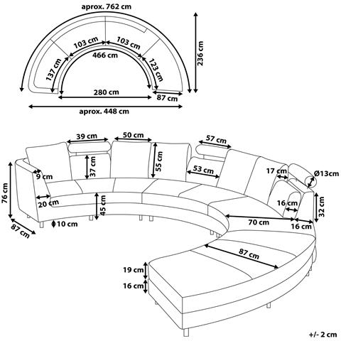 Divano Semicircolare 7 Posti Rotunde Tessuto Grigio Chiaro - Foto 2