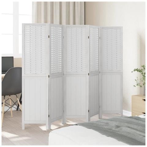 Divisorio Ambienti 5pannelli Bianco Legno Massello Di Paulownia - Foto 3