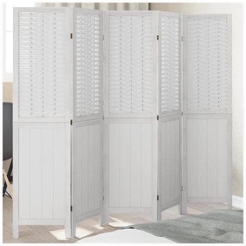 Divisorio Ambienti 5pannelli Bianco Legno Massello Di Paulownia - Foto 1