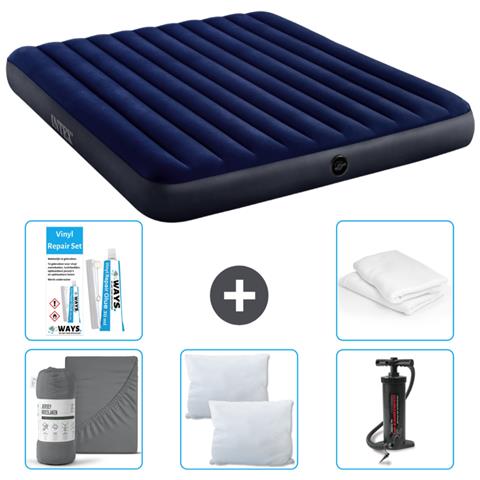 Set Materassino Gonfiabile - 203x183x25 Cm - Blu - Include Accessori Coordinati Cb9 - Foto 1