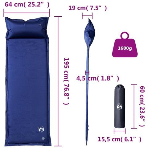 Materasso Campeggio Autogonfiabile Cuscini 1 Persona Blu Marino - Foto 6