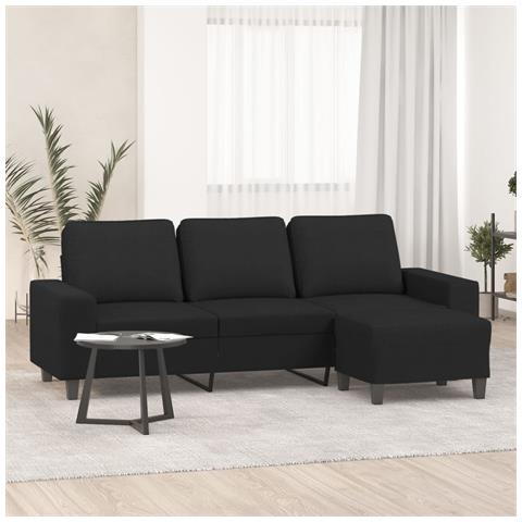 Divano a 3 Posti con Poggiapiedi Nero 180 cm in Tessuto - Foto 2