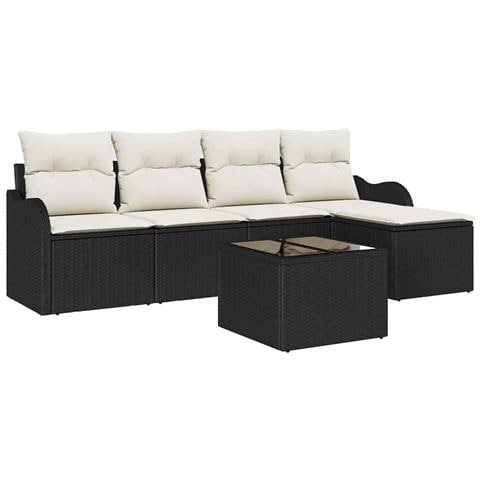 Set di Divani da Giardino  5 Pezzi con Cuscini Rattan Polibrown, Divano da Giardino 2 Posti  con Spazio di Stoccaggio & Cuscini Rattan Poliblan - Foto 1