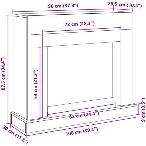 Cornice per Camino Nera 100x30x87,5 cm in Truciolato - Foto 9