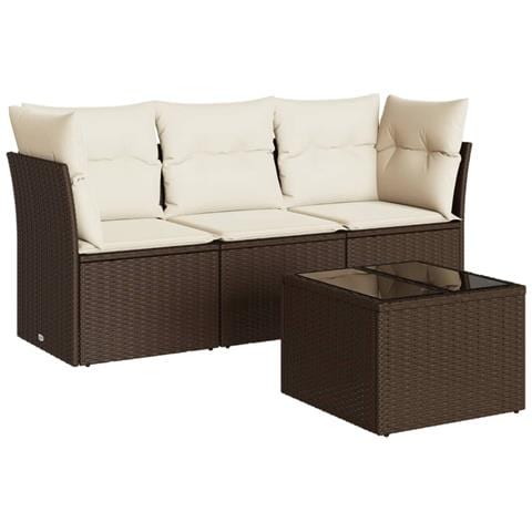 Set Divano da Giardino 4 pz con Cuscini Marrone in Polyrattan - Foto 1