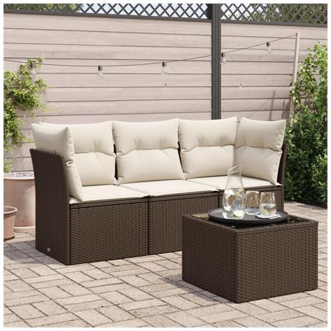 Set Divano da Giardino 4 pz con Cuscini Marrone in Polyrattan - Foto 2
