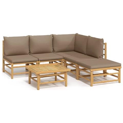 Set Salotto da Giardino 6pz con Cuscini Tortora Bambù - Foto 1