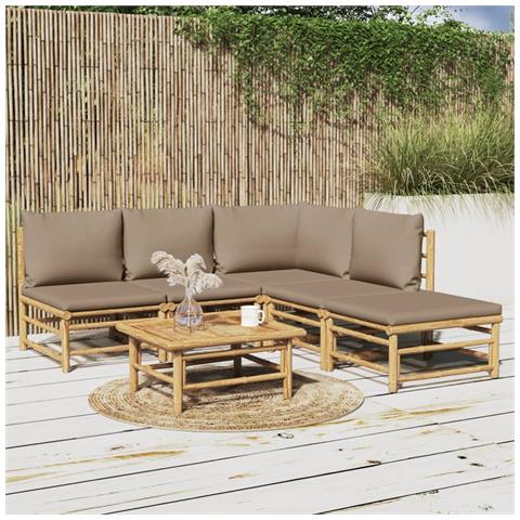 Set Salotto da Giardino 6pz con Cuscini Tortora Bambù - Foto 2