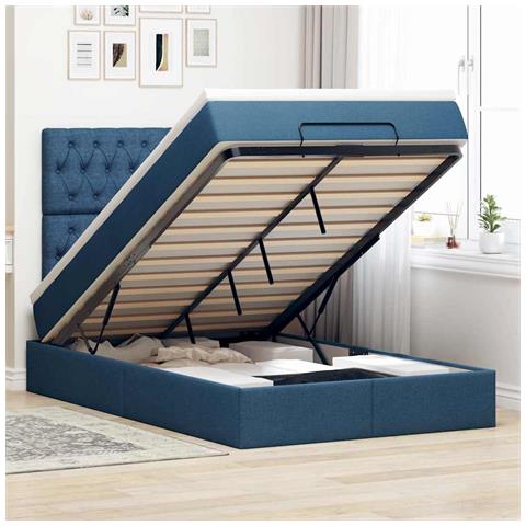 Struttura Letto Pouf con Materasso Blu 120x200 cm in Tessuto - Foto 2