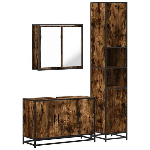 Set Mobili da Bagno 3 pz Rovere Fumo in Legno Multistrato - Foto 1