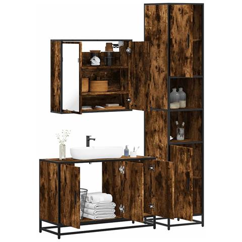 Set Mobili da Bagno 3 pz Rovere Fumo in Legno Multistrato - Foto 2
