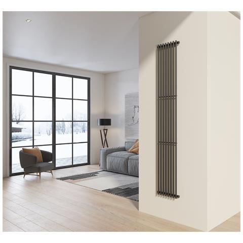 Radiatore Design 200x34 Cm (8 Tubi) In Acciaio Grigio Opaco A Tubi Tondi Interasse Verticale H200 Pisa - Foto 1
