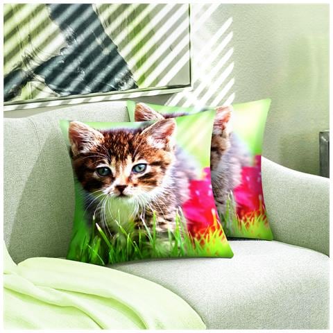 Set Di 2 Copricuscini 40x40 Cm Con Motivo A Gattini Da Giardino - Foto 2