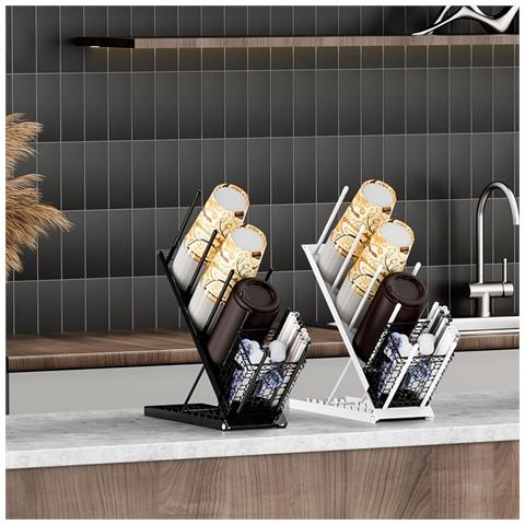 Portabicchieri Da Tè E Caffè Smontabile In Metallo Nero - Organizzazione Versatile Per Casa, Ufficio E Bar - Foto 2