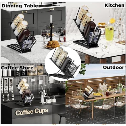 Portabicchieri Da Tè E Caffè Smontabile In Metallo Nero - Organizzazione Versatile Per Casa, Ufficio E Bar - Foto 5