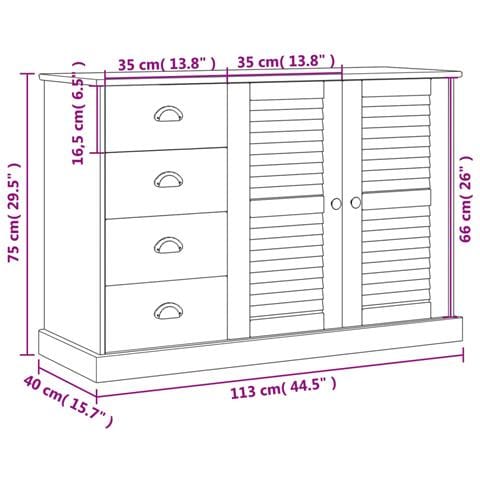Credenza con Cassetti VIGO 113x40x75 cm Legno Massello di Pino - Foto 9