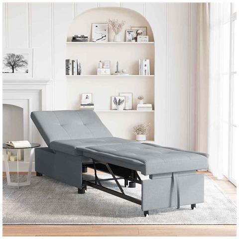 Divano letto Grigio chiaro 194 x 67 x 37 cm Tessuto - Foto 2